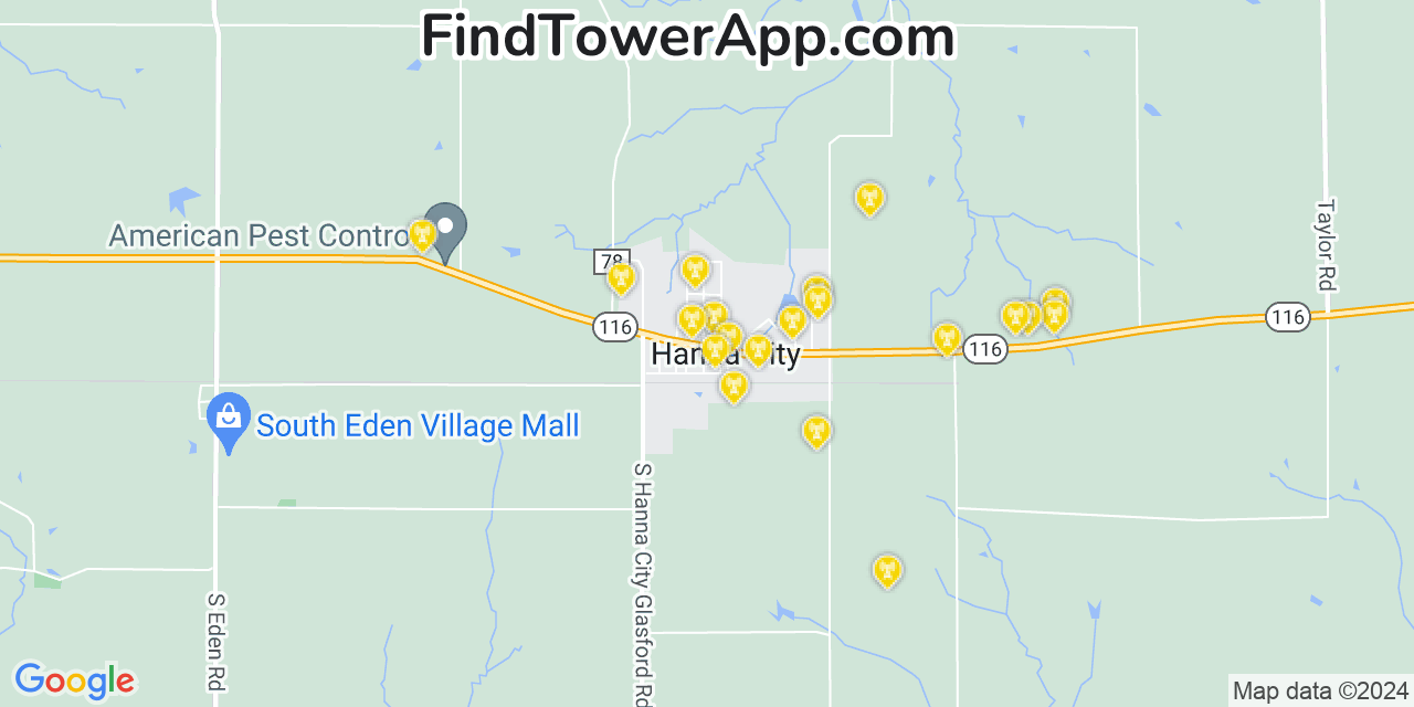 AT&T 4G/5G cell tower coverage map Hanna City, Illinois