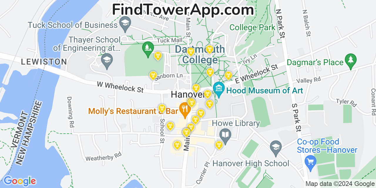 Verizon 4G/5G cell tower coverage map Hanover, New Hampshire