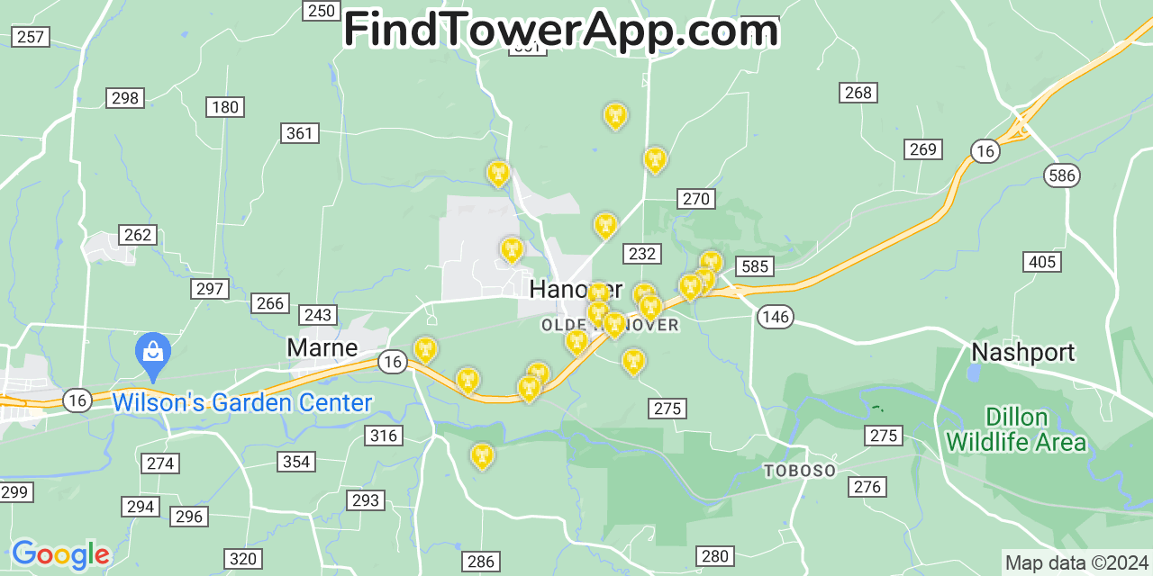 AT&T 4G/5G cell tower coverage map Hanover, Ohio