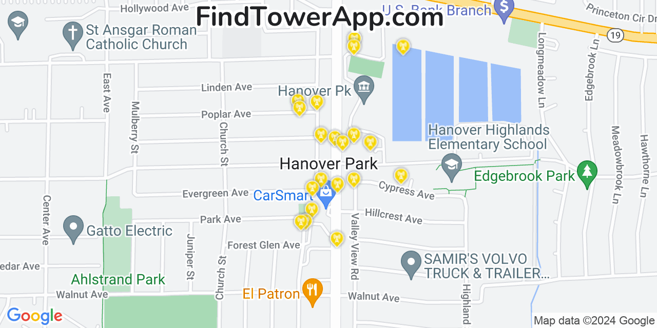 AT&T 4G/5G cell tower coverage map Hanover Park, Illinois