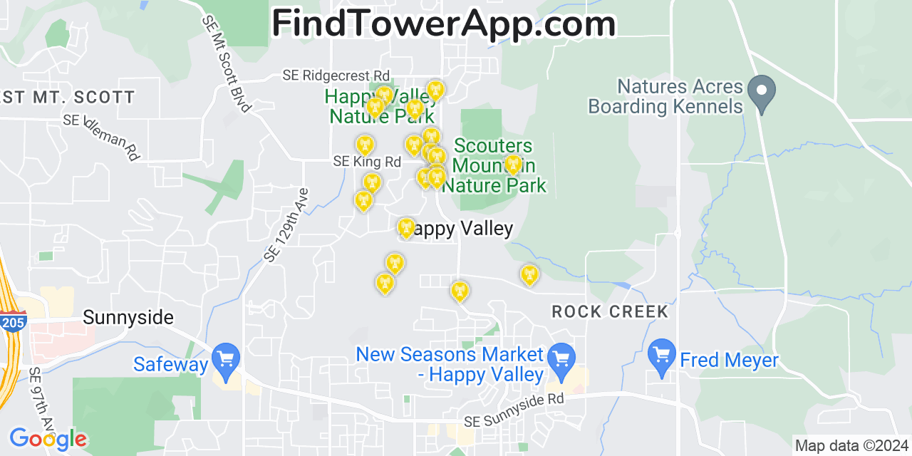 AT&T 4G/5G cell tower coverage map Happy Valley, Oregon