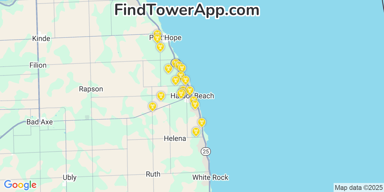 Harbor Beach Michigan Cell Tower Coverage Map