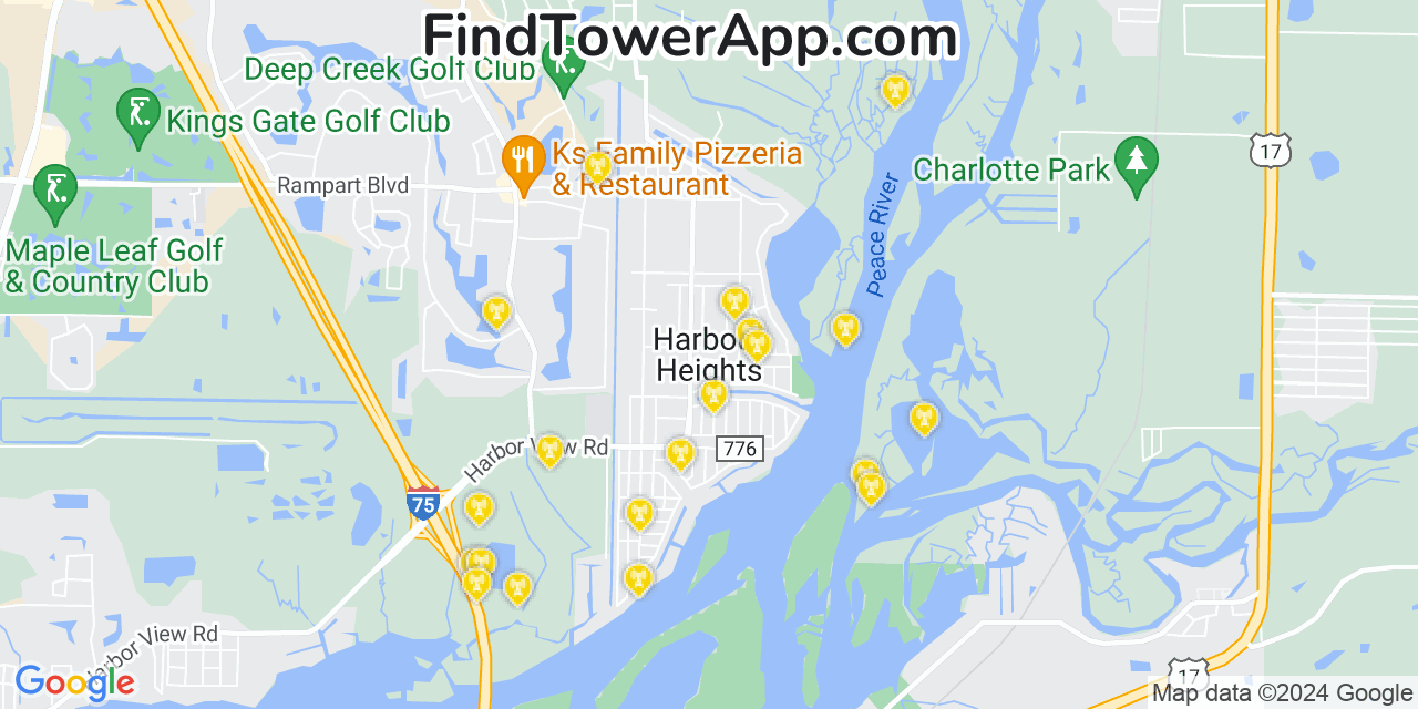 AT&T 4G/5G cell tower coverage map Harbour Heights, Florida