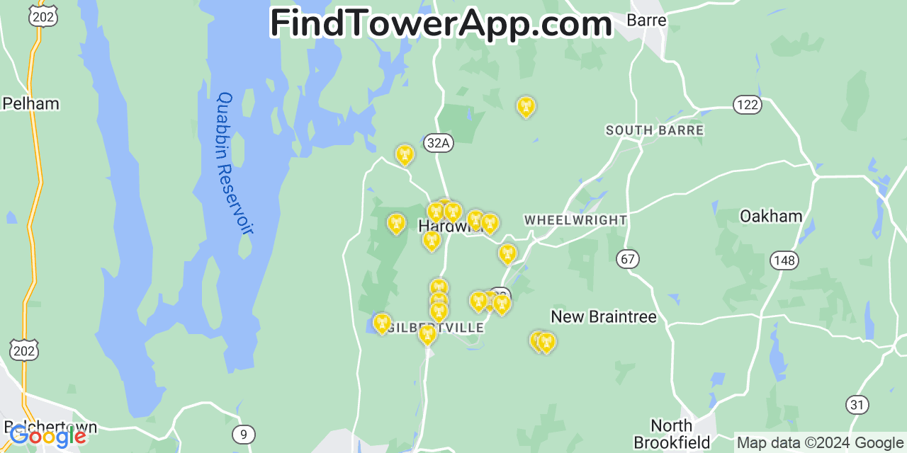 Verizon 4G/5G cell tower coverage map Hardwick, Massachusetts