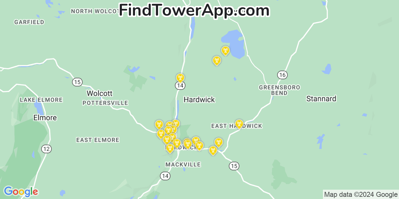 AT&T 4G/5G cell tower coverage map Hardwick, Vermont