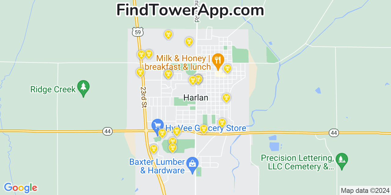 AT&T 4G/5G cell tower coverage map Harlan, Iowa