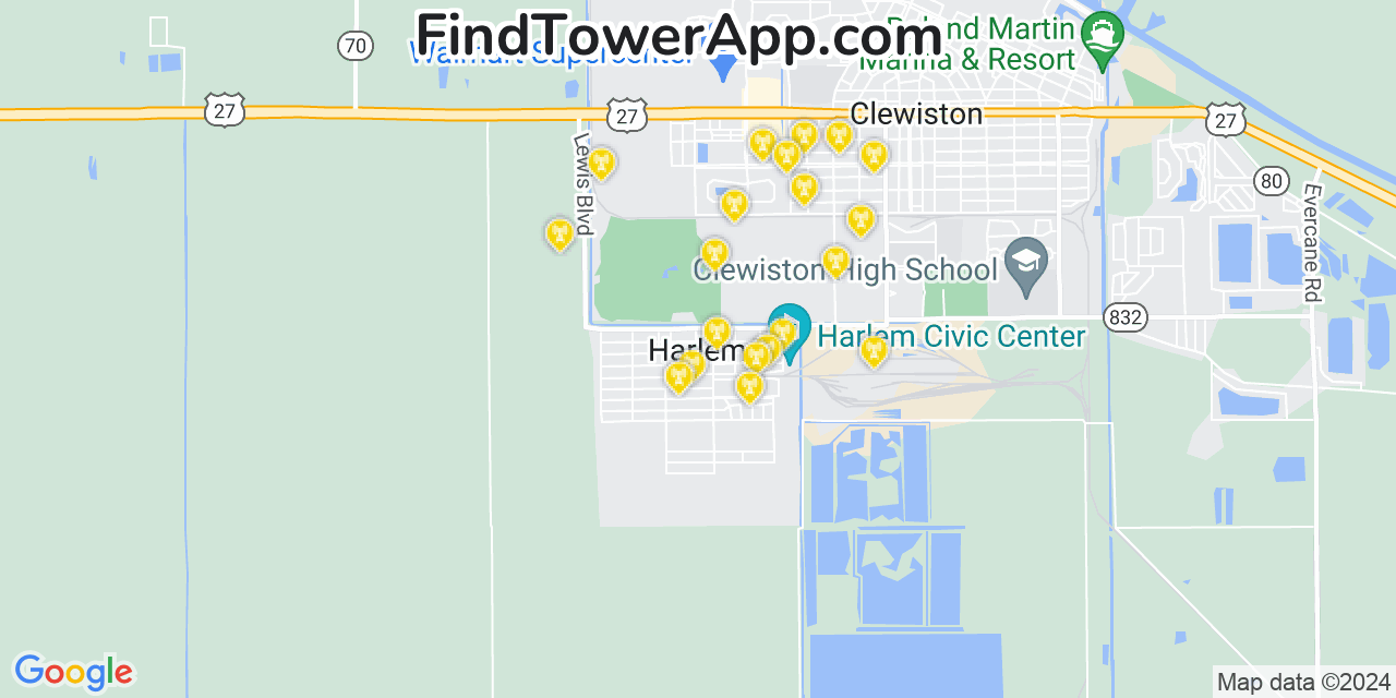 Verizon 4G/5G cell tower coverage map Harlem, Florida