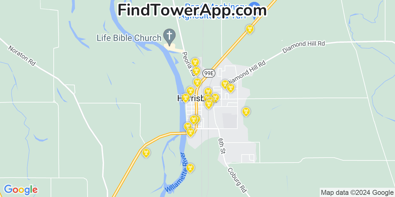 AT&T 4G/5G cell tower coverage map Harrisburg, Oregon