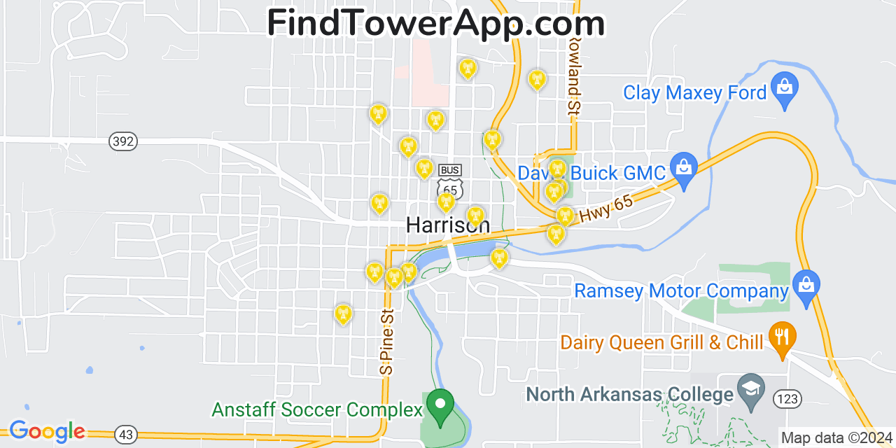 Verizon 4G/5G cell tower coverage map Harrison, Arkansas