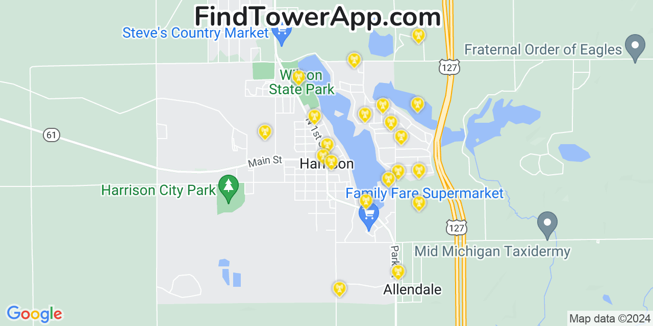 AT&T 4G/5G cell tower coverage map Harrison, Michigan