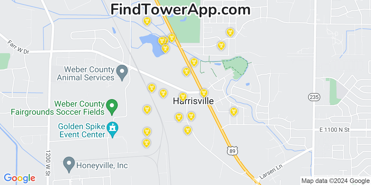 AT&T 4G/5G cell tower coverage map Harrisville, Utah