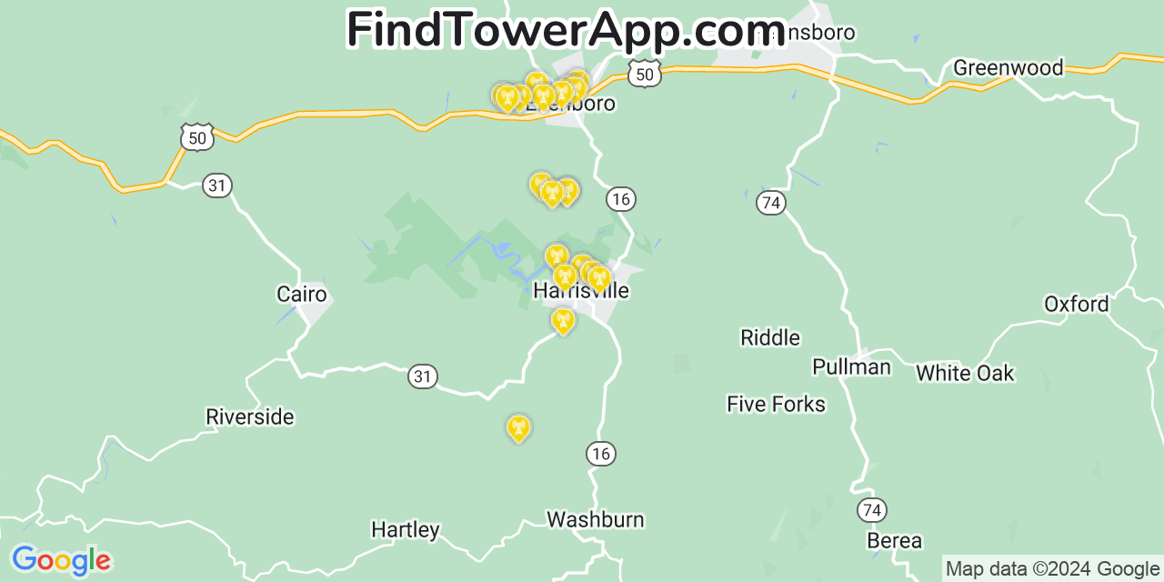 Verizon 4G/5G cell tower coverage map Harrisville, West Virginia