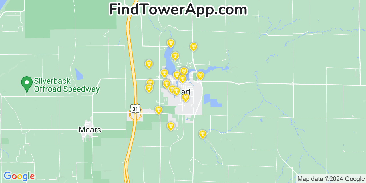 AT&T 4G/5G cell tower coverage map Hart, Michigan