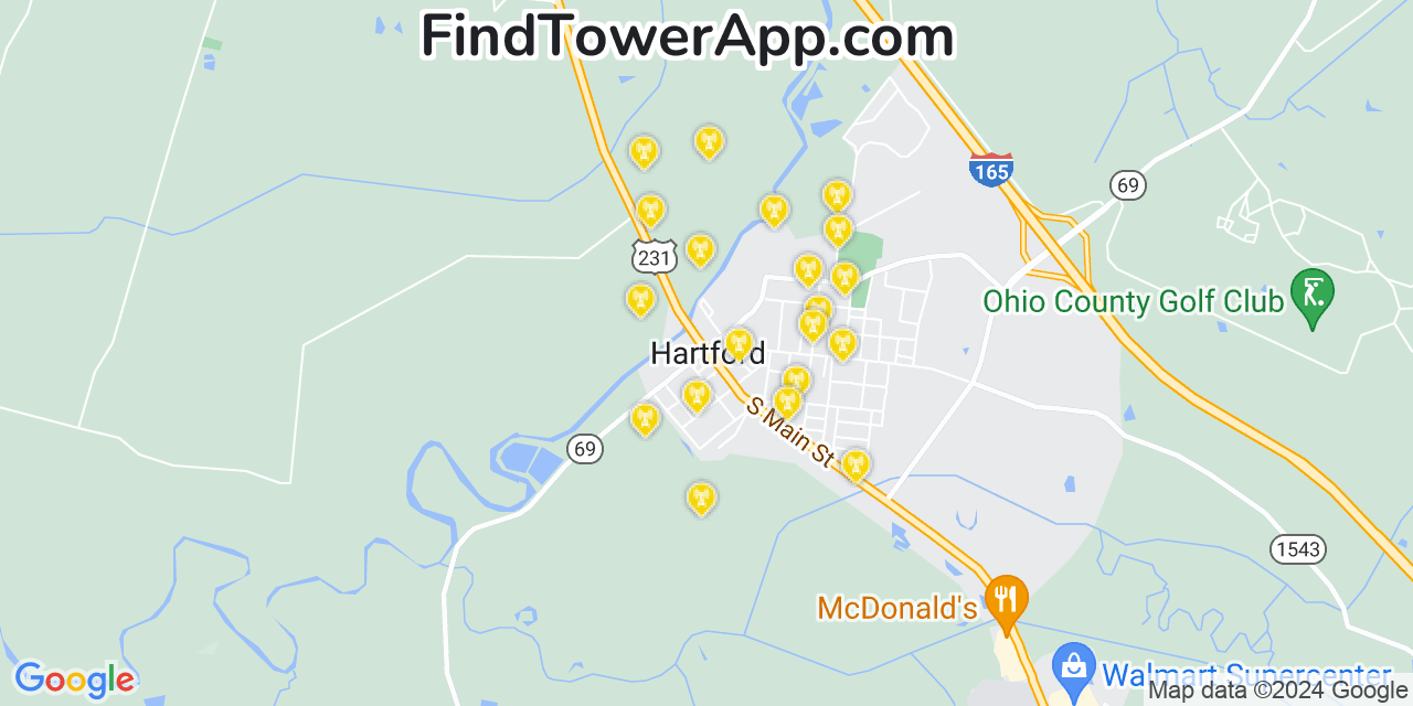 AT&T 4G/5G cell tower coverage map Hartford, Kentucky