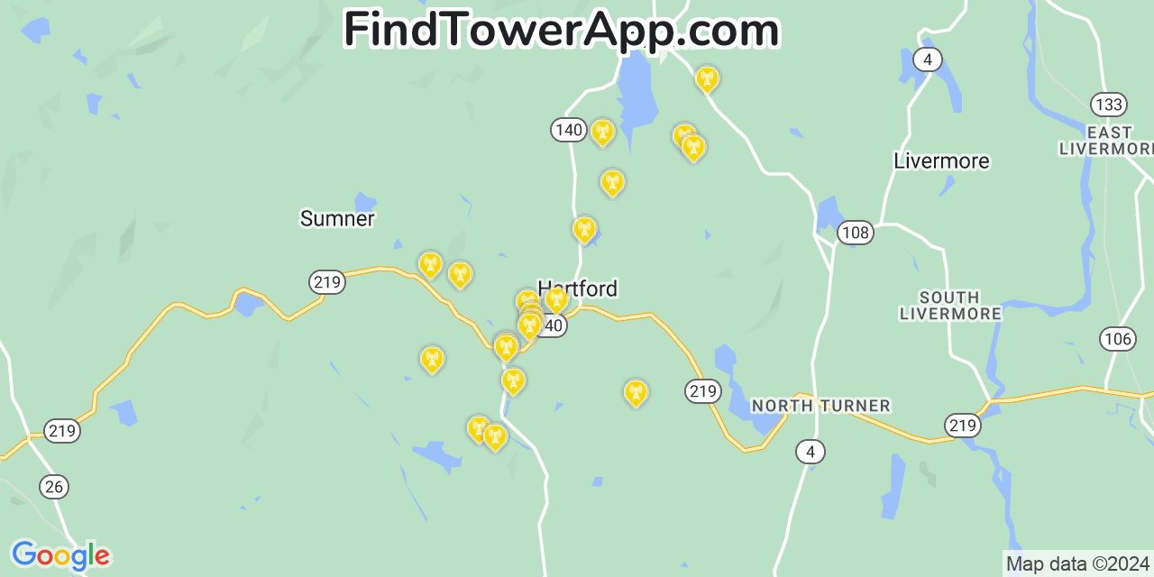 Verizon 4G/5G cell tower coverage map Hartford, Maine