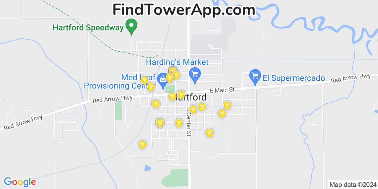 AT&T 4G/5G cell tower coverage map Hartford, Michigan