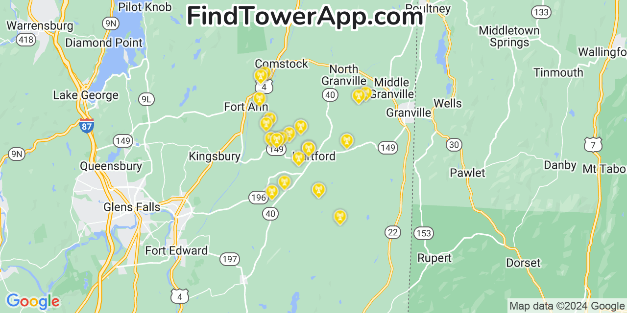 AT&T 4G/5G cell tower coverage map Hartford, New York