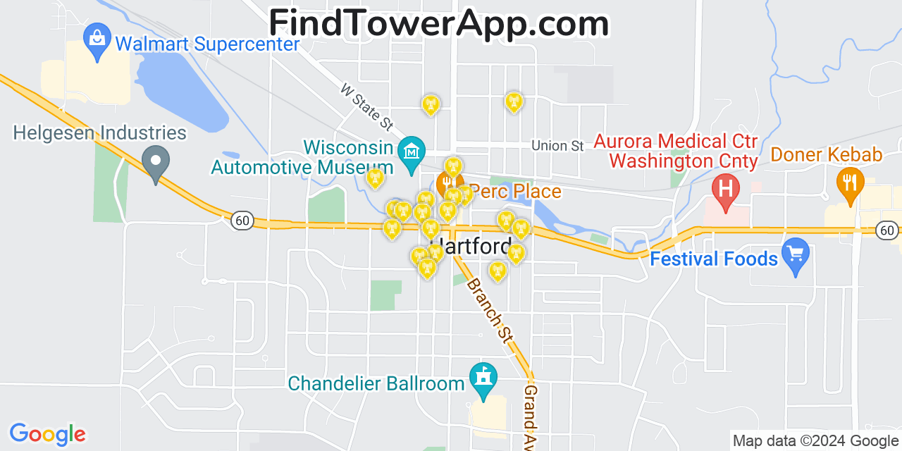 AT&T 4G/5G cell tower coverage map Hartford, Wisconsin