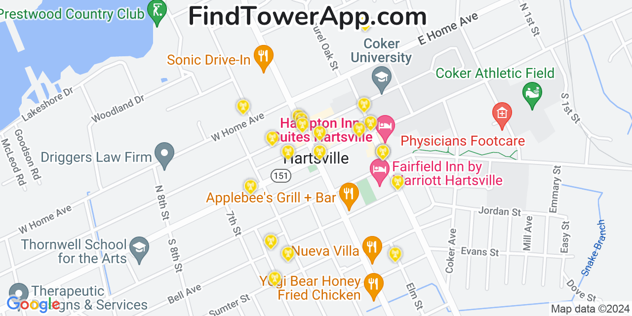 Verizon 4G/5G cell tower coverage map Hartsville, South Carolina