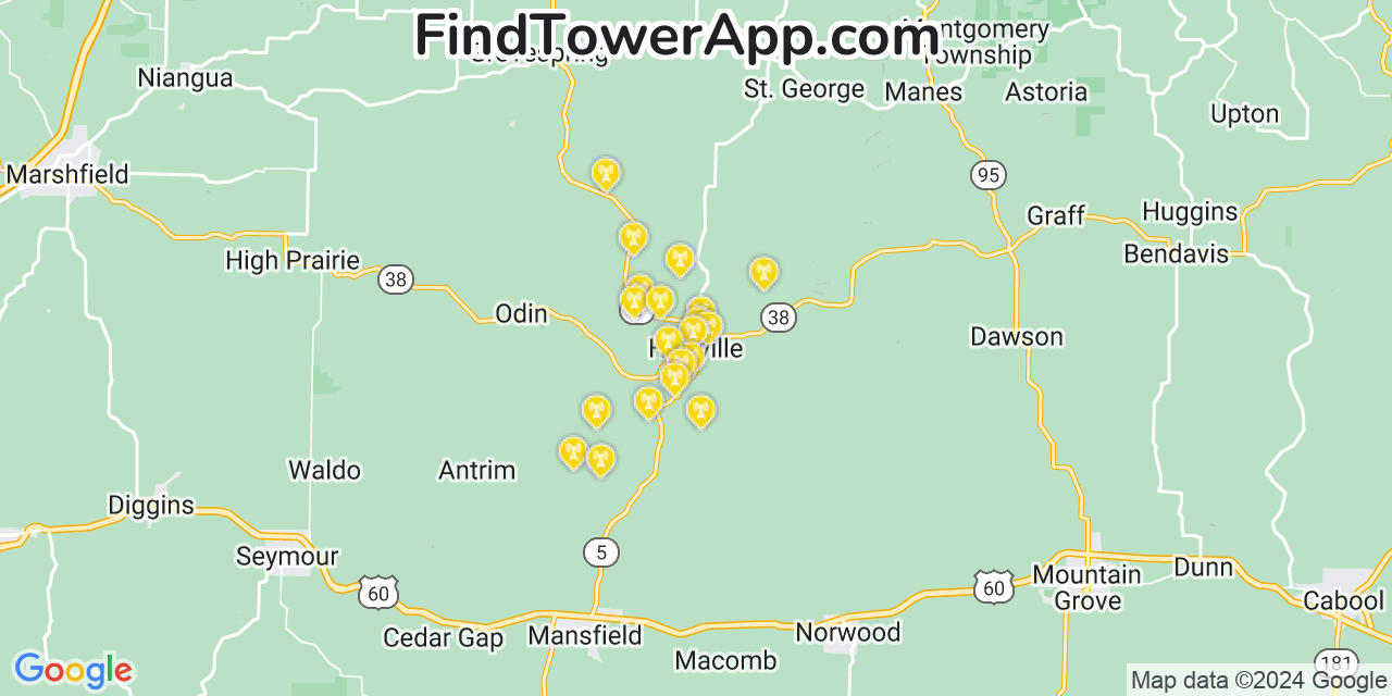 AT&T 4G/5G cell tower coverage map Hartville, Missouri