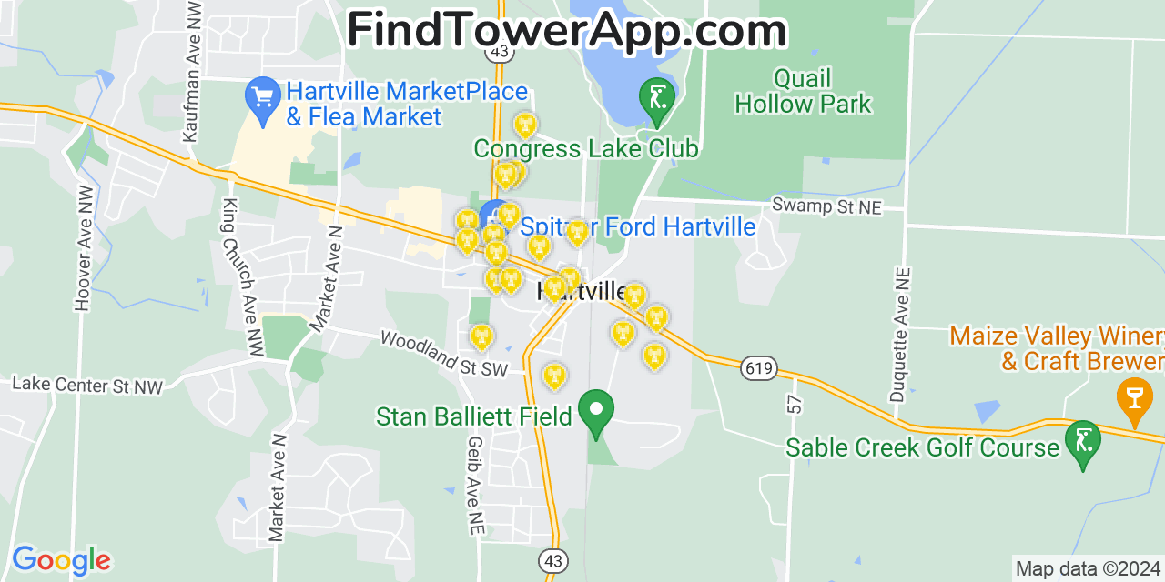 T-Mobile 4G/5G cell tower coverage map Hartville, Ohio