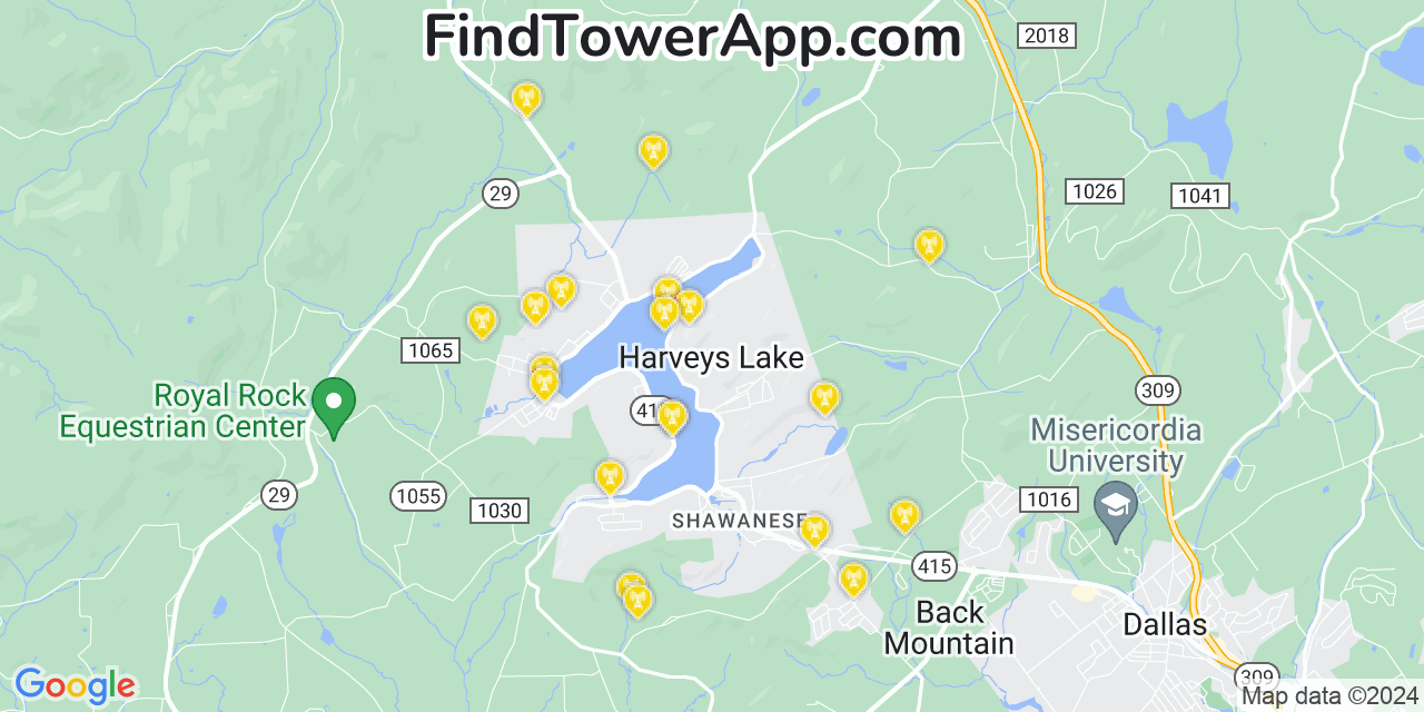 AT&T 4G/5G cell tower coverage map Harveys Lake, Pennsylvania