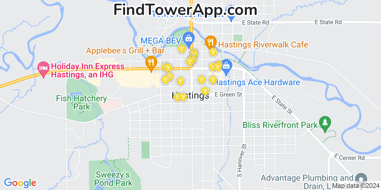 AT&T 4G/5G cell tower coverage map Hastings, Michigan