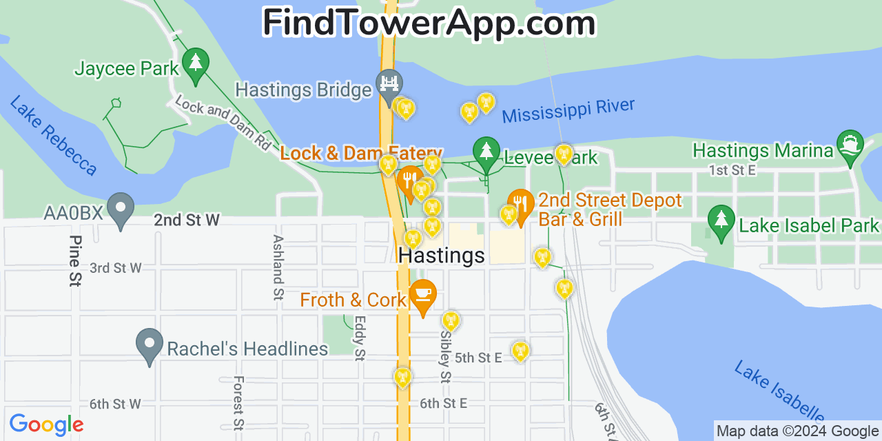 AT&T 4G/5G cell tower coverage map Hastings, Minnesota