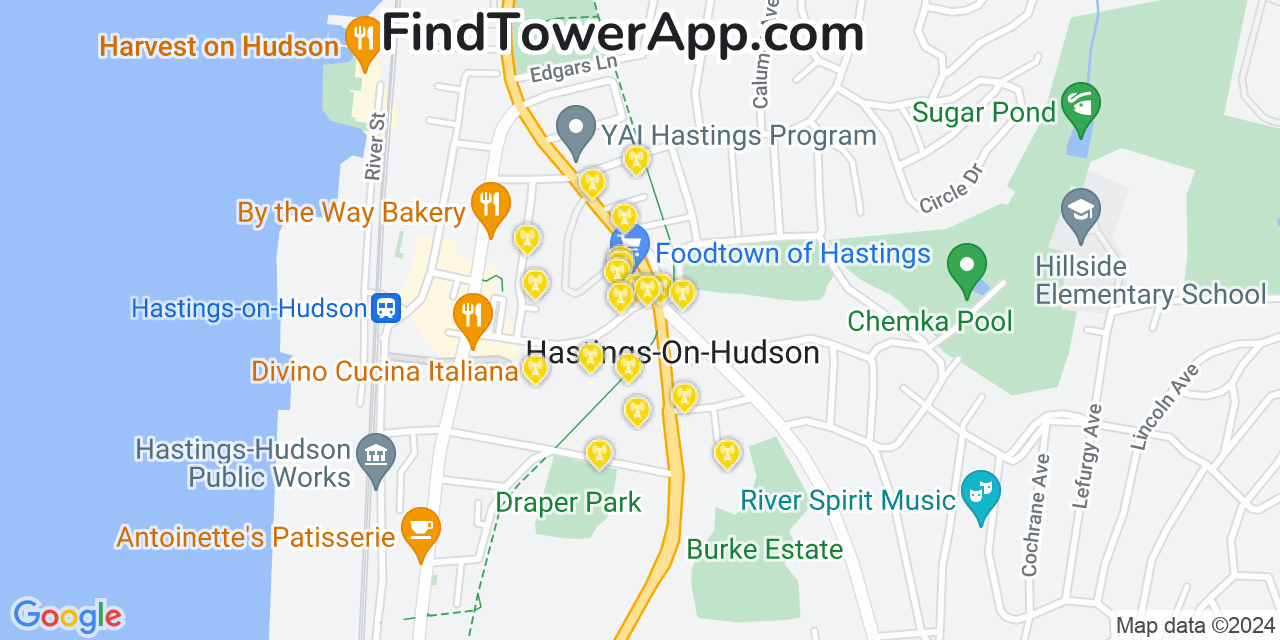 AT&T 4G/5G cell tower coverage map Hastings on Hudson, New York