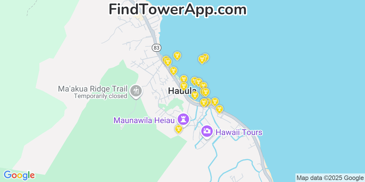 T-Mobile 4G/5G cell tower coverage map Hauula, Hawaii