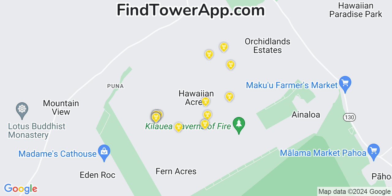 Verizon 4G/5G cell tower coverage map Hawaiian Acres, Hawaii