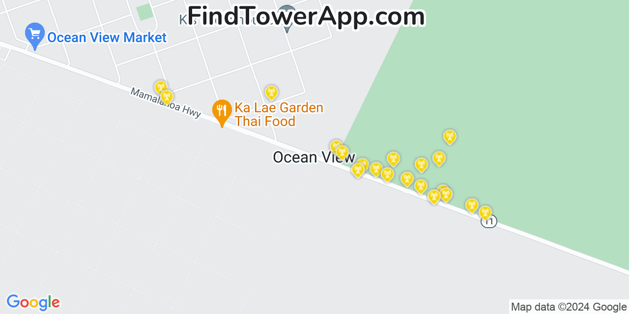 AT&T 4G/5G cell tower coverage map Hawaiian Ocean View, Hawaii