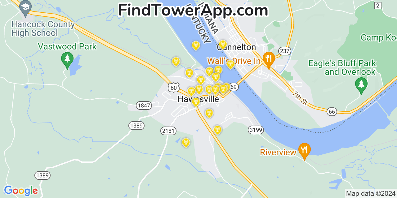 AT&T 4G/5G cell tower coverage map Hawesville, Kentucky