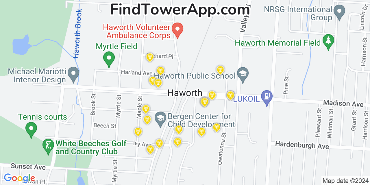 Verizon 4G/5G cell tower coverage map Haworth, New Jersey