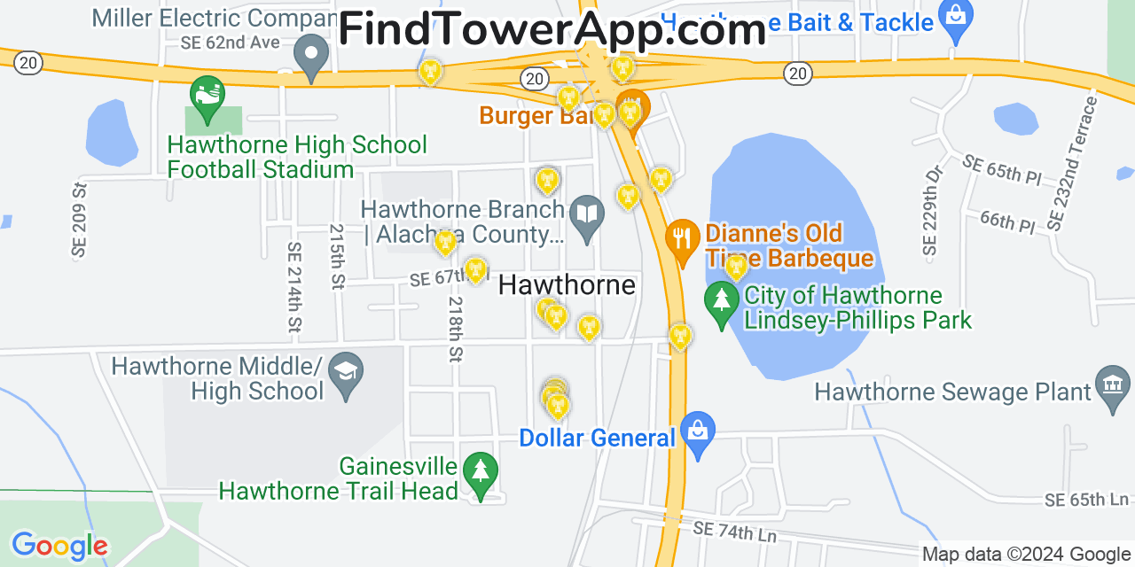 AT&T 4G/5G cell tower coverage map Hawthorne, Florida