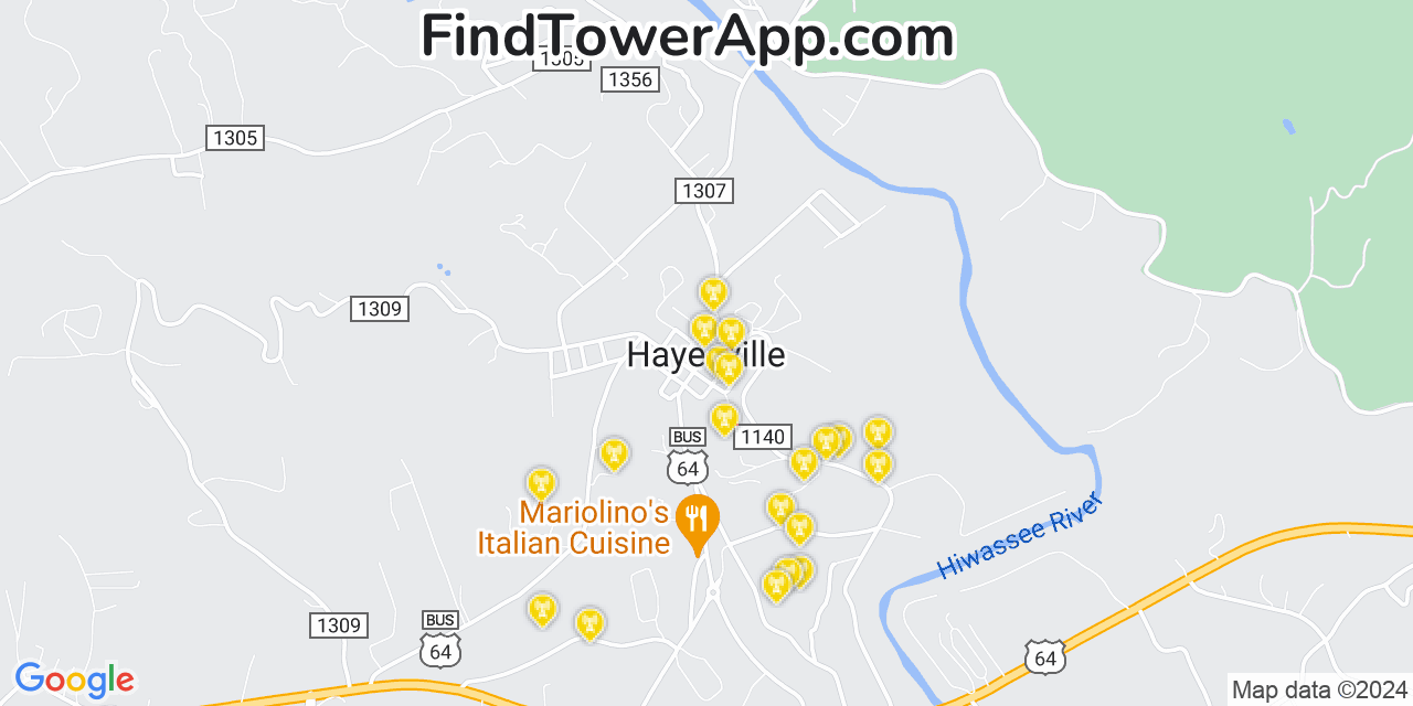 AT&T 4G/5G cell tower coverage map Hayesville, North Carolina