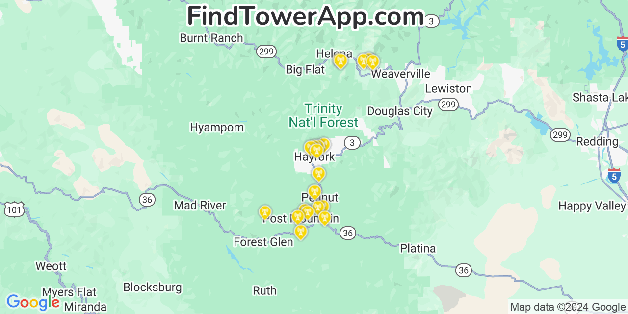 Hayfork California Cell Tower Coverage Map