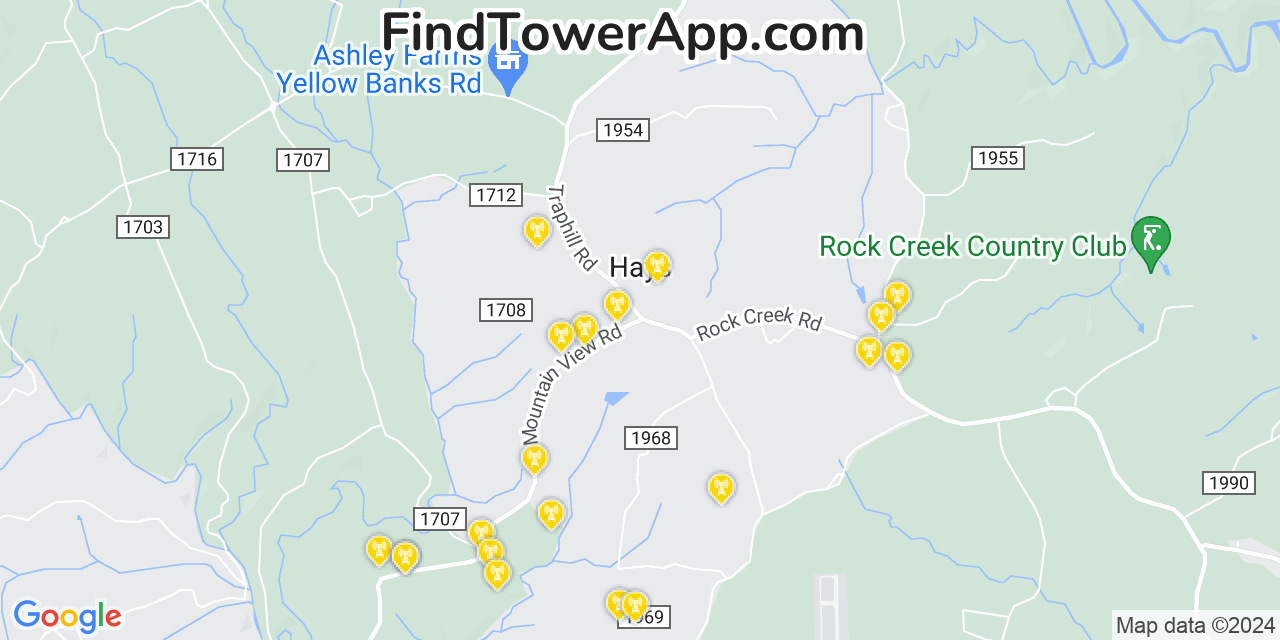 AT&T 4G/5G cell tower coverage map Hays, North Carolina