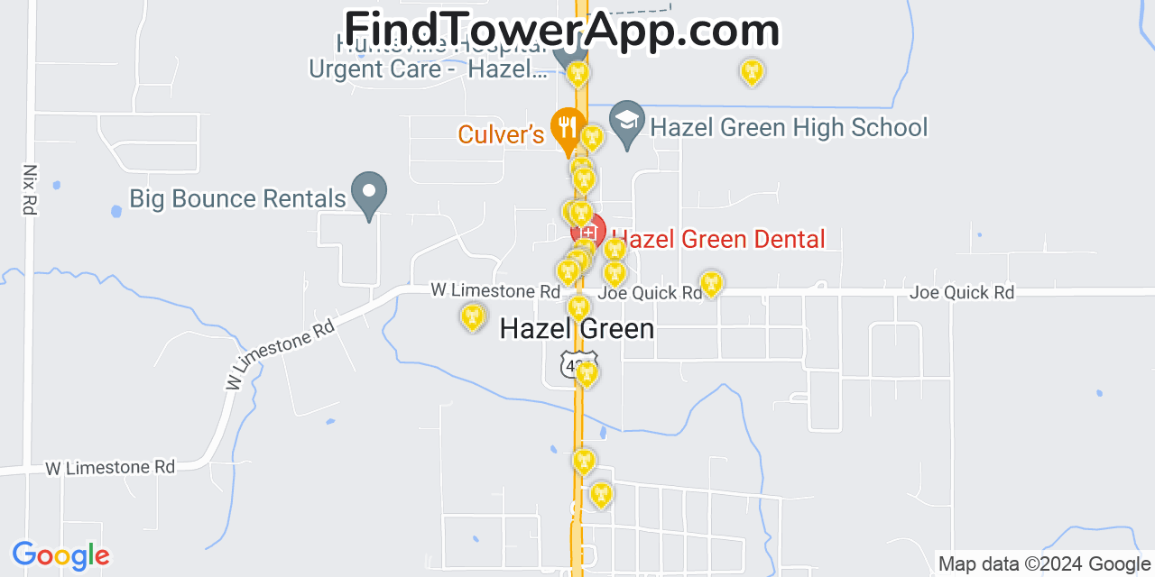 AT&T 4G/5G cell tower coverage map Hazel Green, Alabama