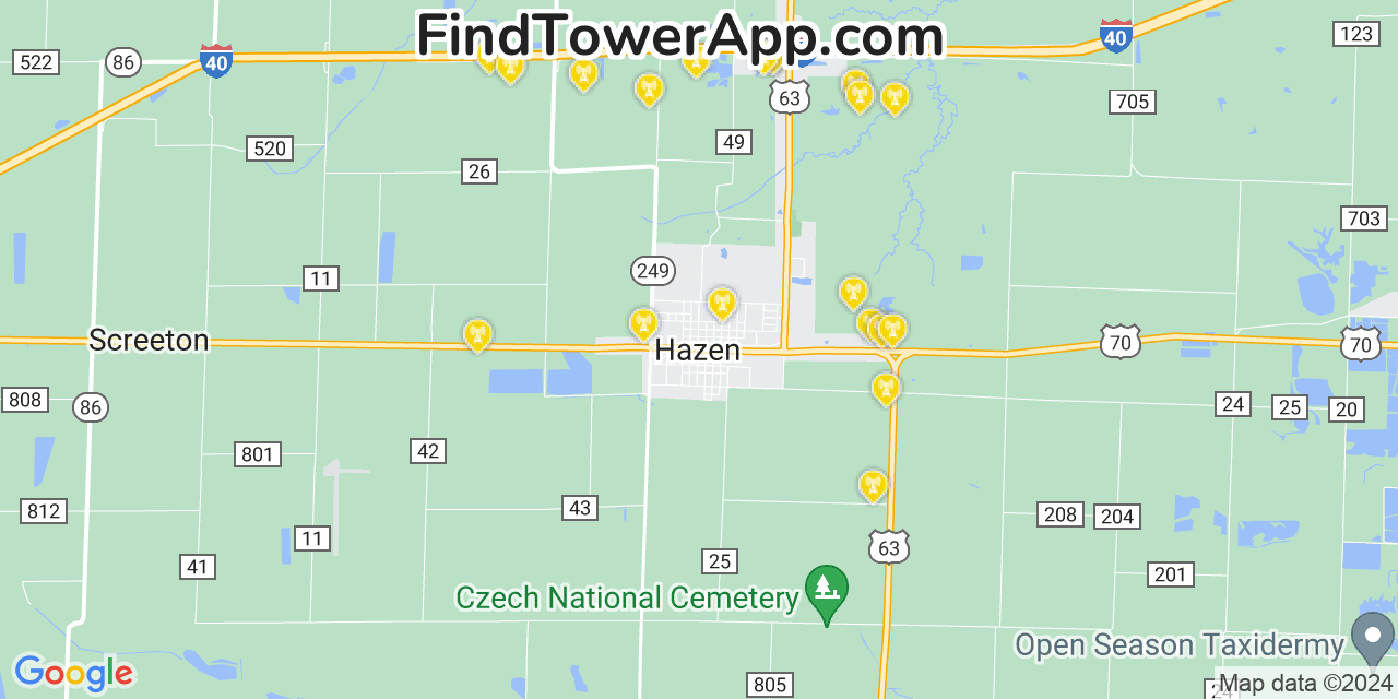 Verizon 4G/5G cell tower coverage map Hazen, Arkansas