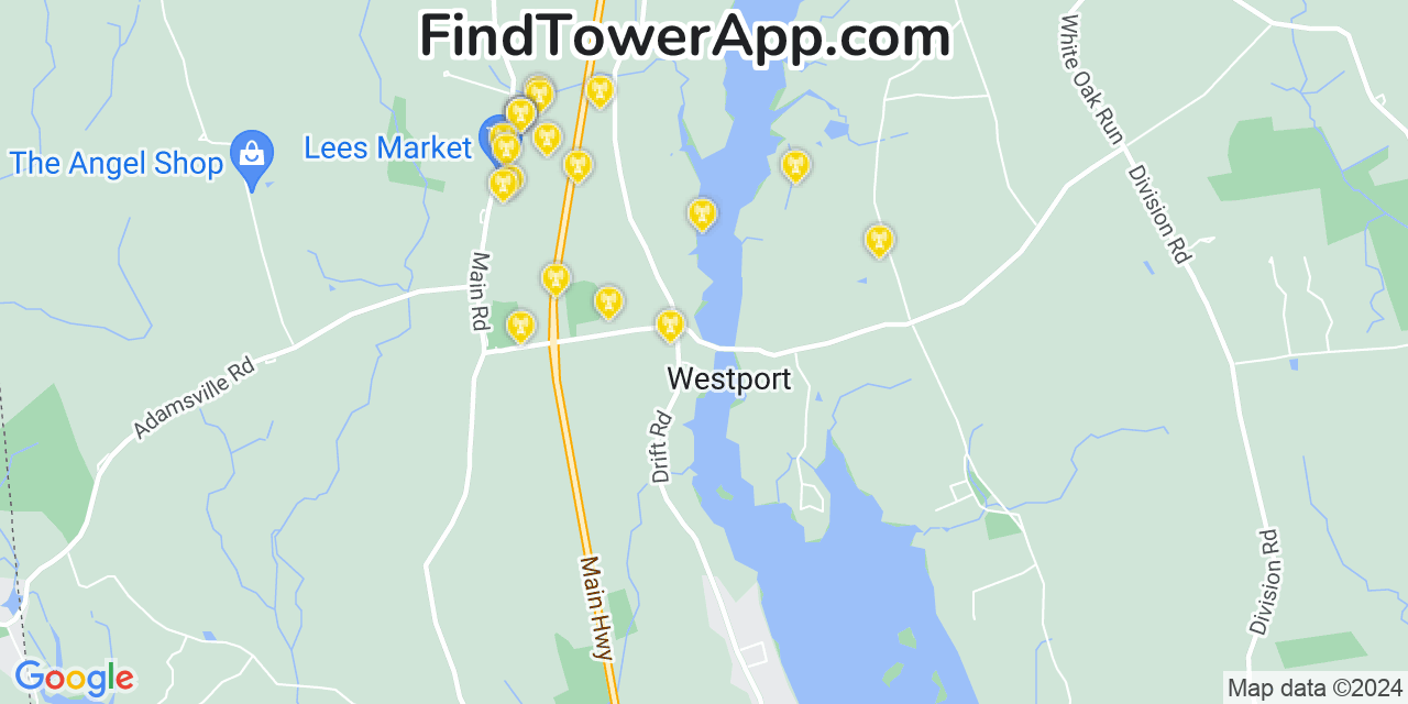 Verizon 4G/5G cell tower coverage map Head of Westport, Massachusetts