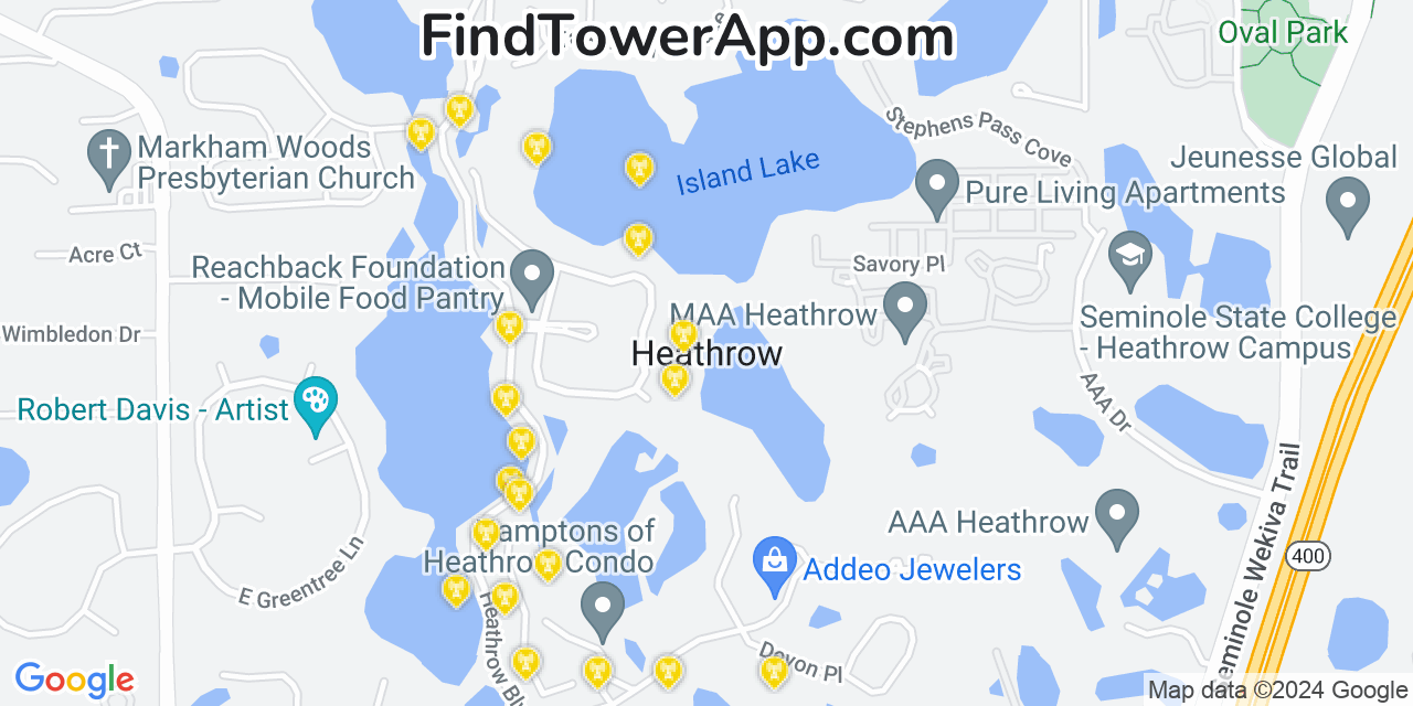 Verizon 4G/5G cell tower coverage map Heathrow, Florida