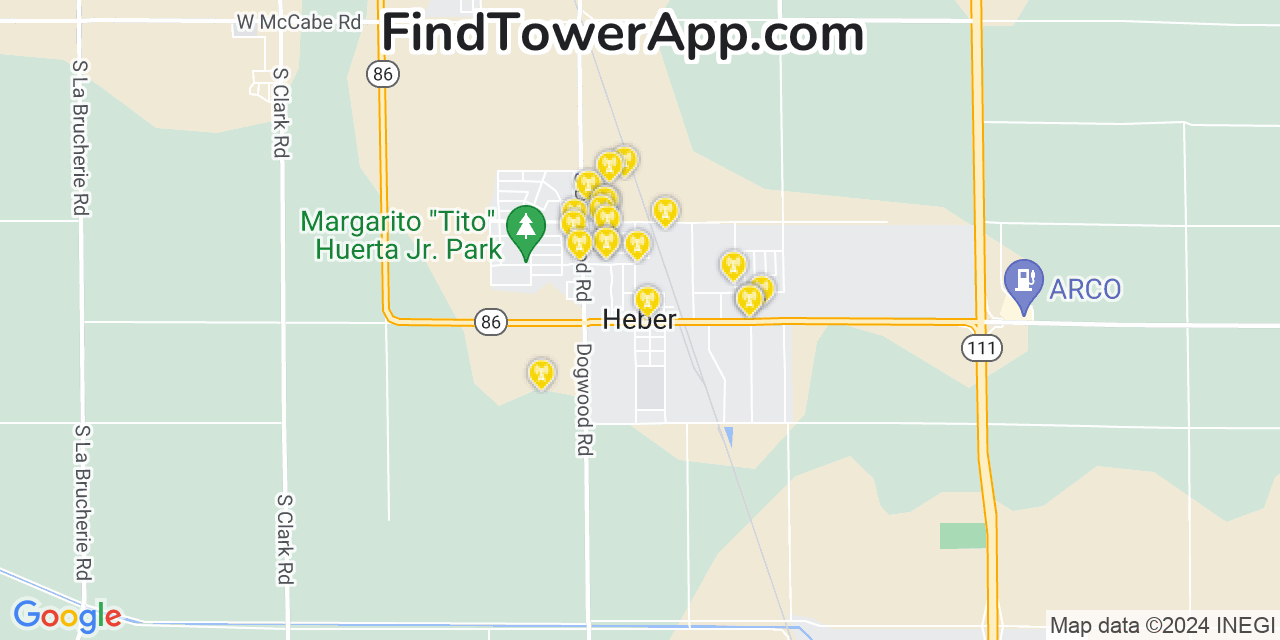 AT&T 4G/5G cell tower coverage map Heber, California