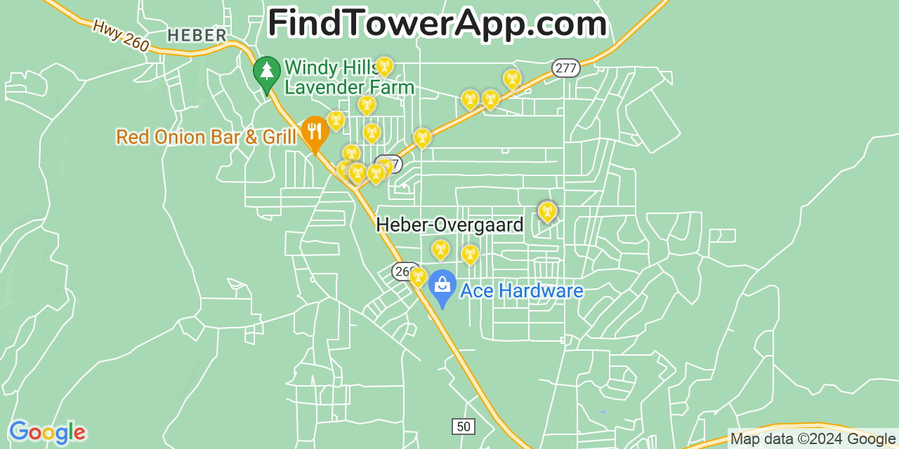 AT&T 4G/5G cell tower coverage map Heber Overgaard, Arizona