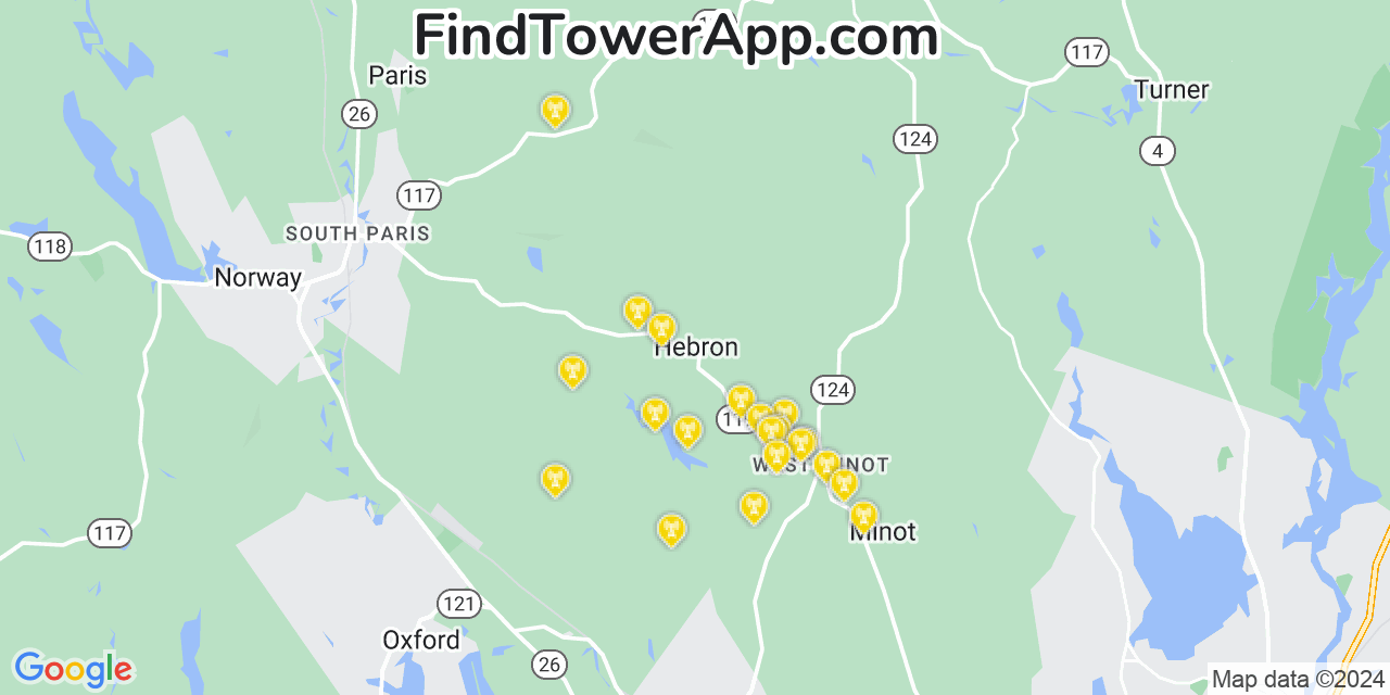 AT&T 4G/5G cell tower coverage map Hebron, Maine