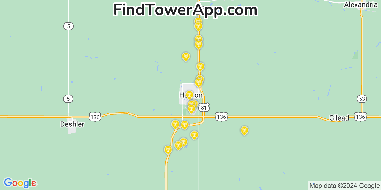 Verizon 4G/5G cell tower coverage map Hebron, Nebraska