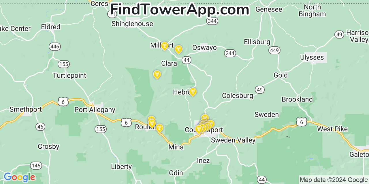 Verizon 4G/5G cell tower coverage map Hebron, Pennsylvania