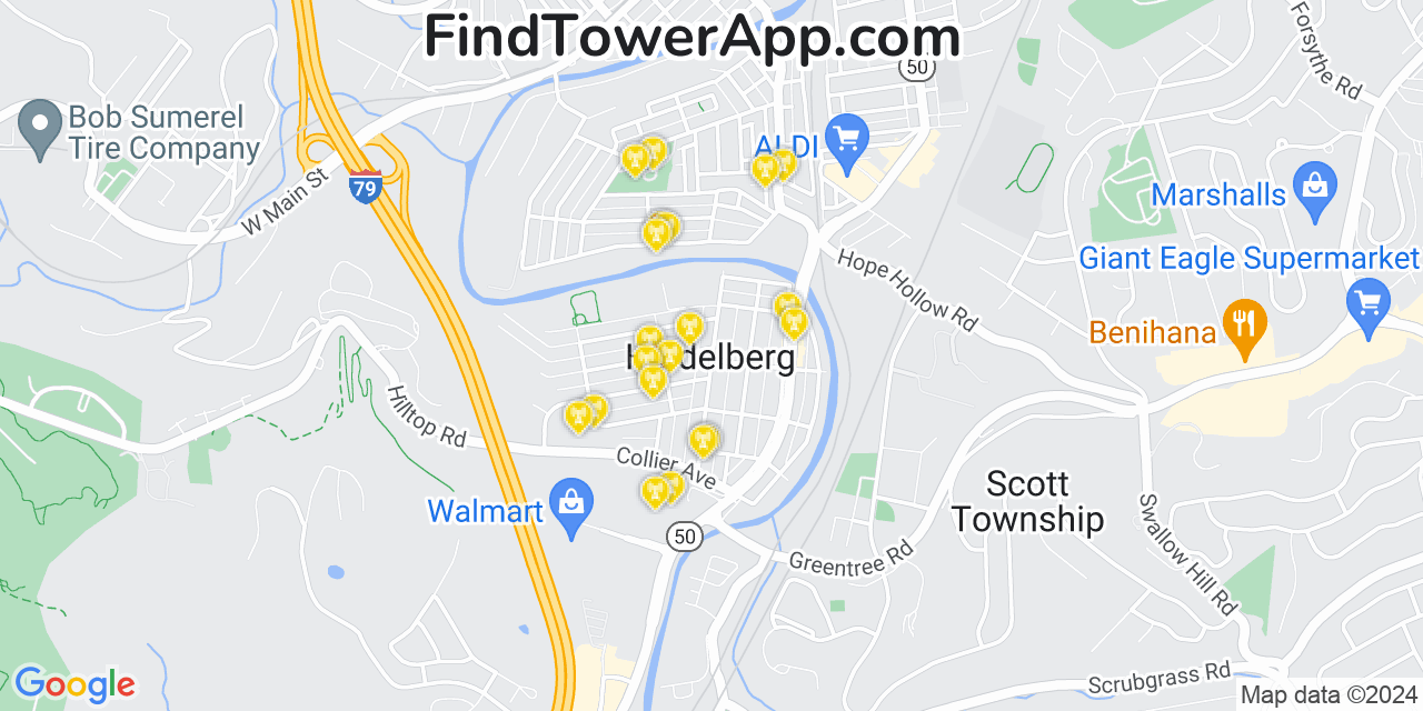 AT&T 4G/5G cell tower coverage map Heidelberg, Pennsylvania