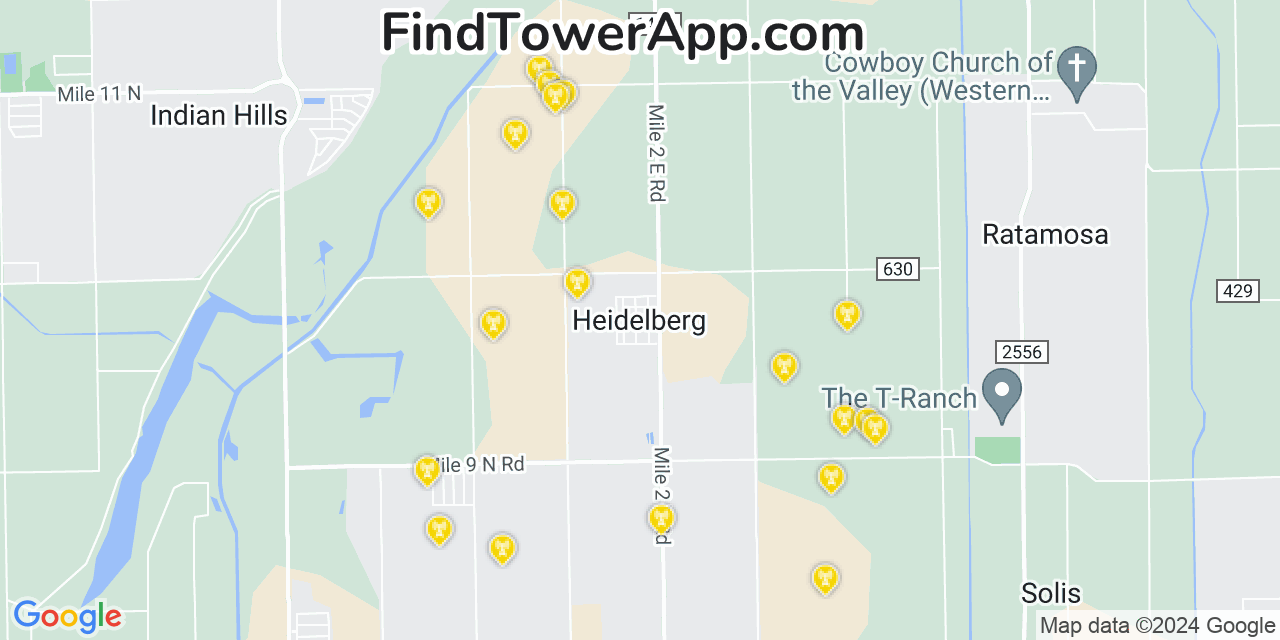 Verizon 4G/5G cell tower coverage map Heidelberg, Texas
