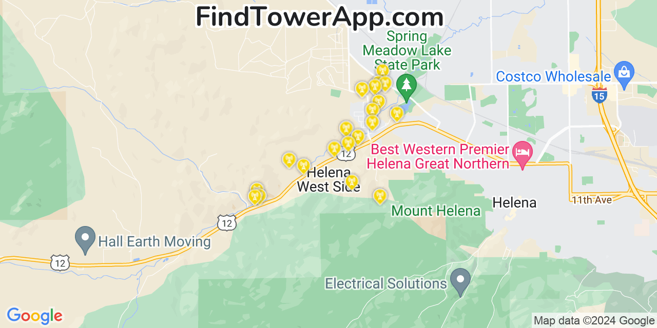 AT&T 4G/5G cell tower coverage map Helena West Side, Montana